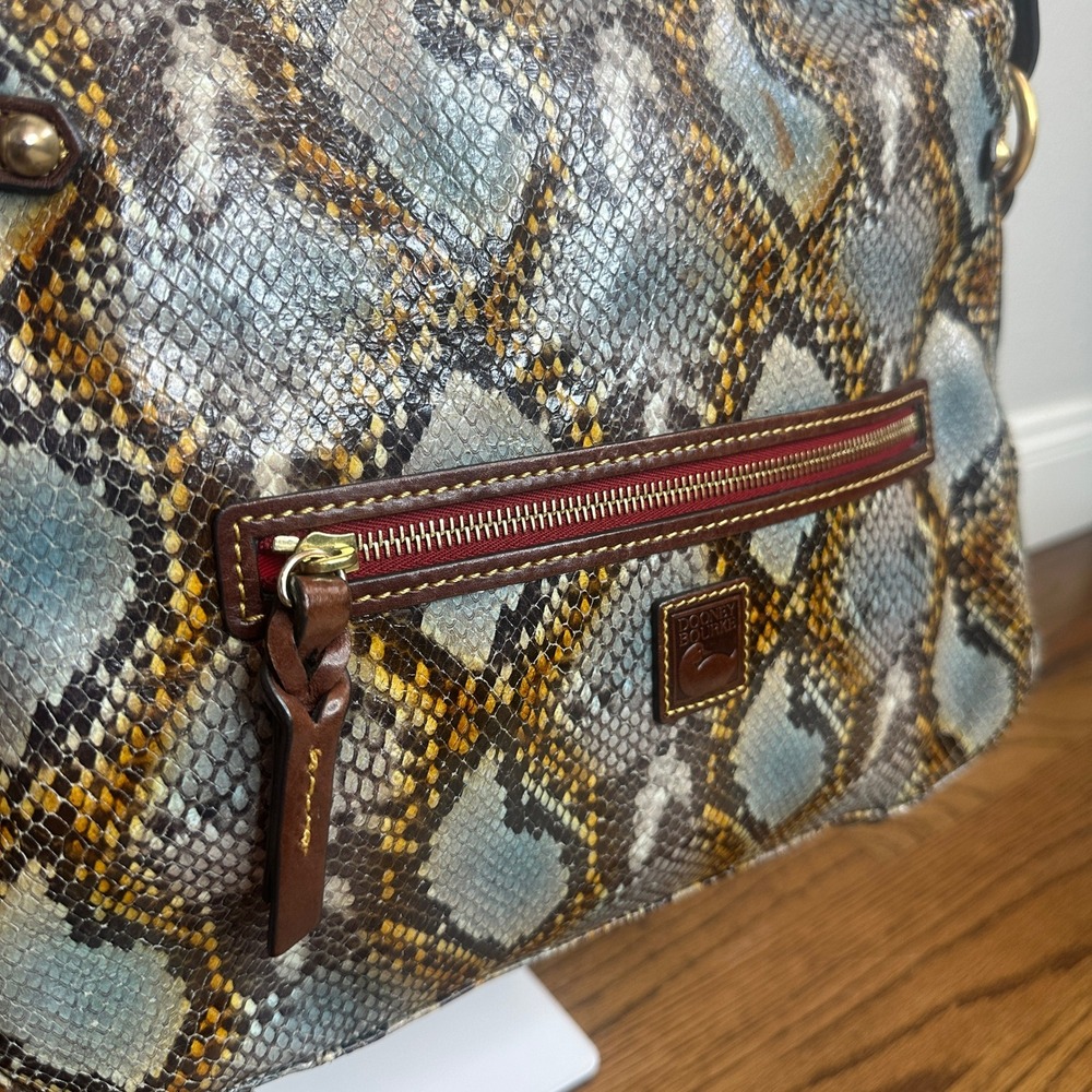 Dooney & Bourke Python Leather Shoulder Brown Blue Snakeskin Bag Red Lining - Picture 5 of 12